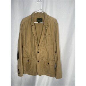 Eddie Bauer Large Mens Cotton Jacket with Leather Brown Elbow Patches Sport Coat